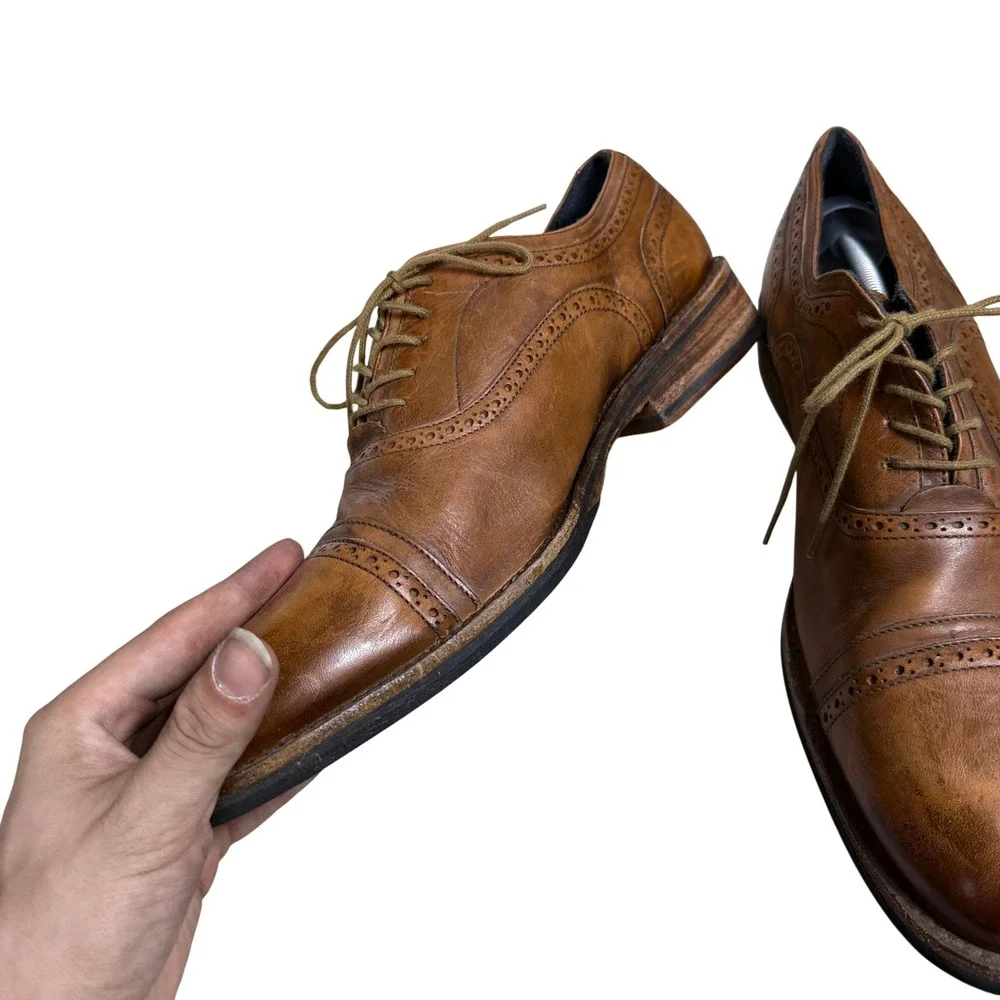 Messico Oxford Shoes Mens 10.5 Tan Leather Brogue Cap Toe Lace Up Formal Dress